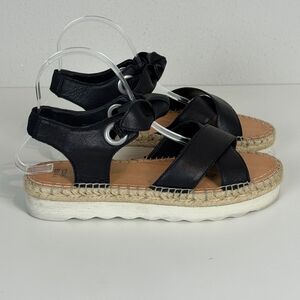 FRYE and Co Lula Bow Black Leather Platform Espadrille Strappy Sandals 8